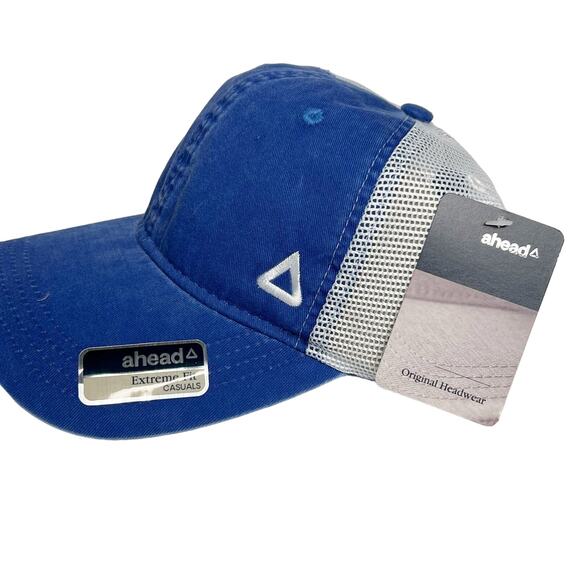 NWT AHEAD Extreme Fit SC Hat Unstructured Mesh Back Washed Twill Blue White OS - Picture 3 of 7